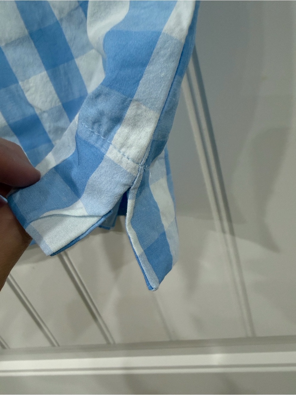 EUC The Impeccable Pig Blue and White Gingham Ruffle Sleeve Top - Picture 2 of 6